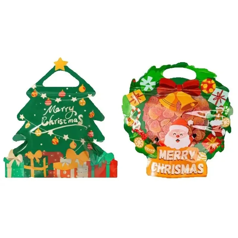 

10/100PCS Christmas Ziplock Bags - Holiday Themed Plastic Pouches for Candy, Snacks, Cookies, Bakery Treats, and Gift Storage