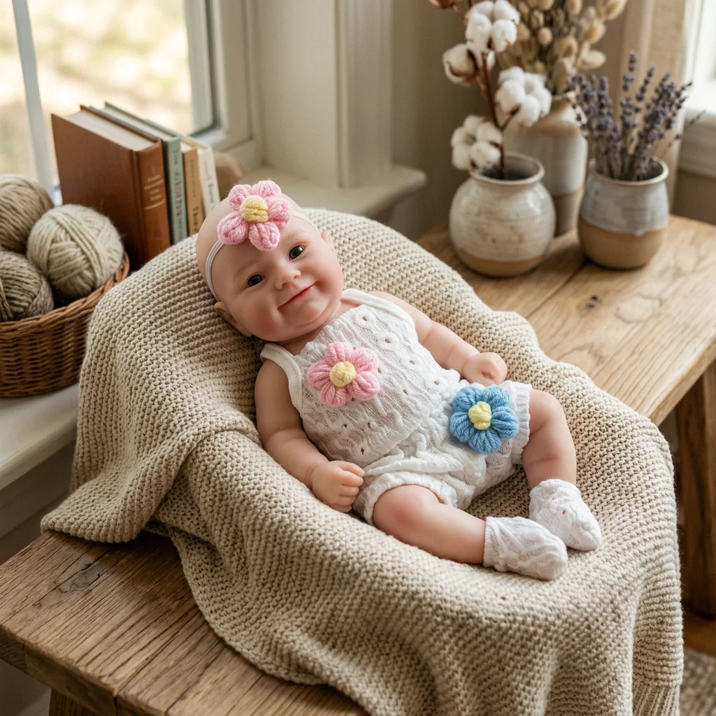 13 Inch Full Body Silicone Reborn Doll Open Mouth Design Lifelike Newborn Hand Painted Waterproof Collectible for  Birthday Gift