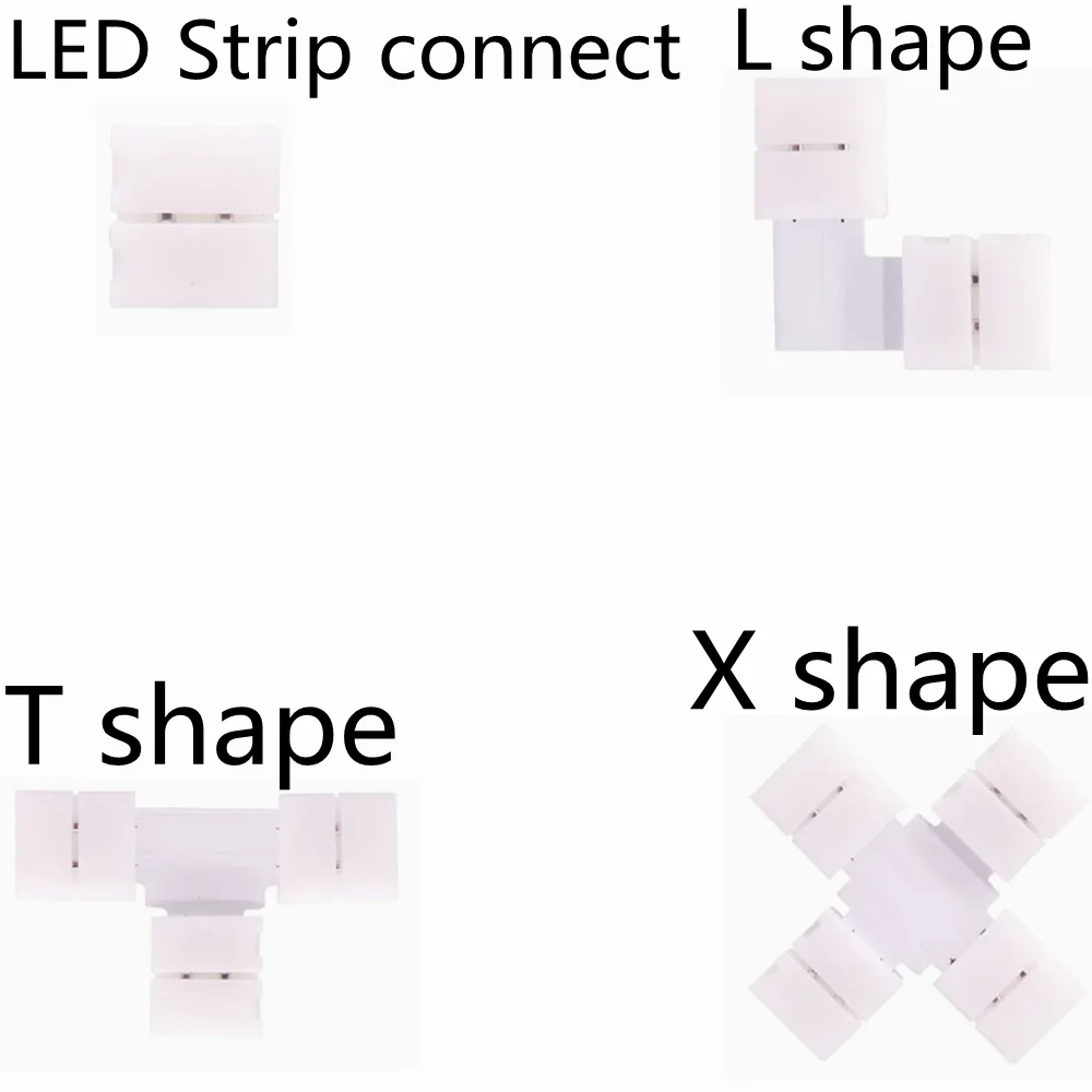 10mm LED Strip Connectors with 2/3/4/5 Pins, L/T/X Shape Solderless Connectors for WS2811, WS2812B, and SMD5050 Series LED Strip