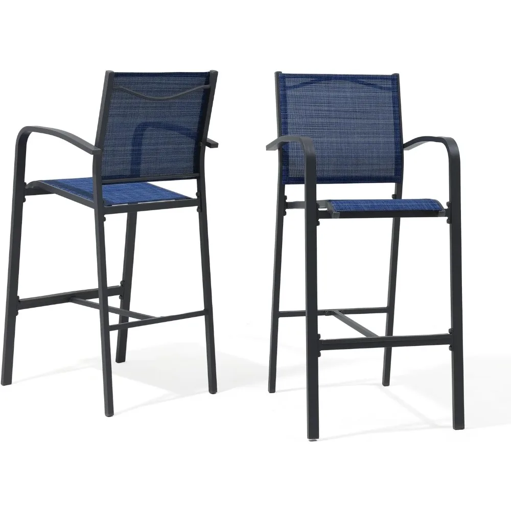 

Outdoor Bar Stool Set of 2, All-Weather Aluminum Textile Fabric High Top Patio Dining Chair, Counter Metal Barstool, Navy Blue