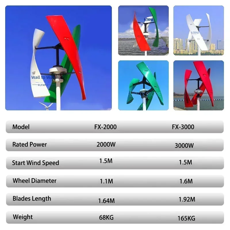 2000w 3000w Vertical Axis Wind Turbine Generator 220v 48v Maglev Windmill Free Energy High Power Generator With MPPT Controller