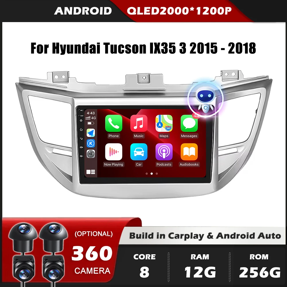 

Автомобильный радиоприемник для Hyundai Tucson IX35 3 2015-2018 Carplay Navigation GPS Carplay Android Auto Miltimedia Player Stereo 4G WiFi BT