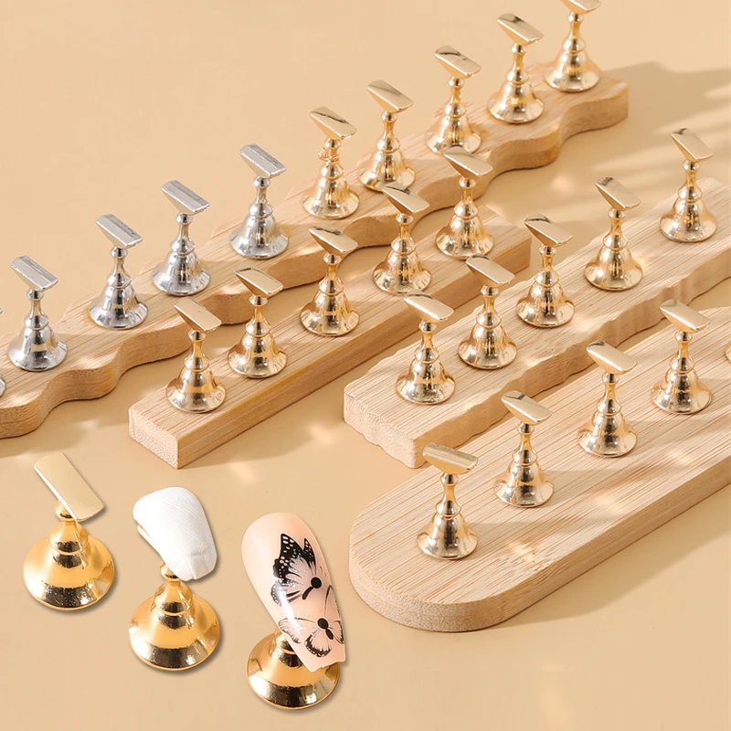 5/10Pcs Nail Holder False Nail Tip Practice Stand Wood/Crystal Base Holder Nail Art Display For Art Salon DIY & Practice Tools