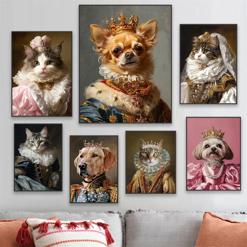 Royal Pet Portrait Poster Personalized Renaissance Canvas Painting Prints Gift Cat Room Decor