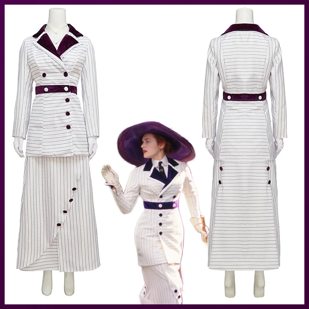 movie-titanic-dewitt-bukater-costume-disguise-noble-girl-rose-cosplay-fantasy-striped-dress-clothing-adult-women-roleplay-outfit