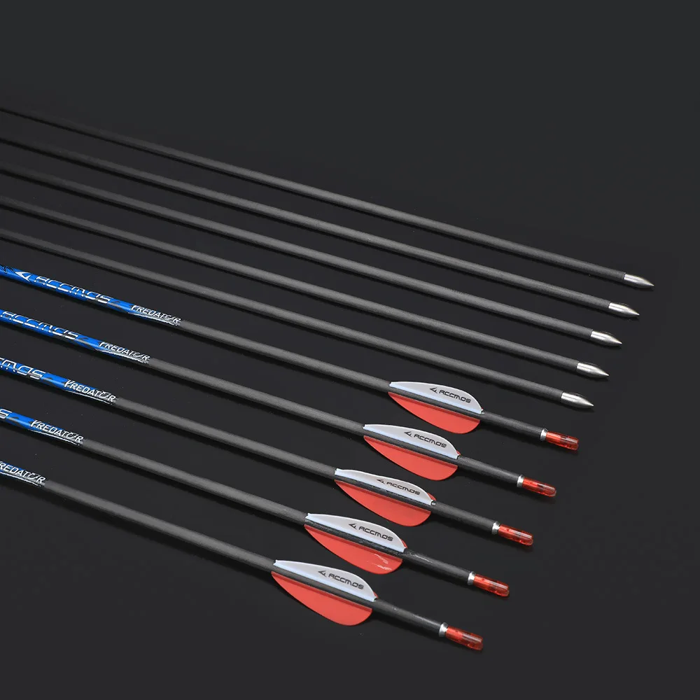 ACCOMOS 12 pz ID4.2mm Tiro con l'arco Frecce in carbonio puro pino 300 350 400 500 600 700 800 Per arco ricurvo o tiro con arco composto