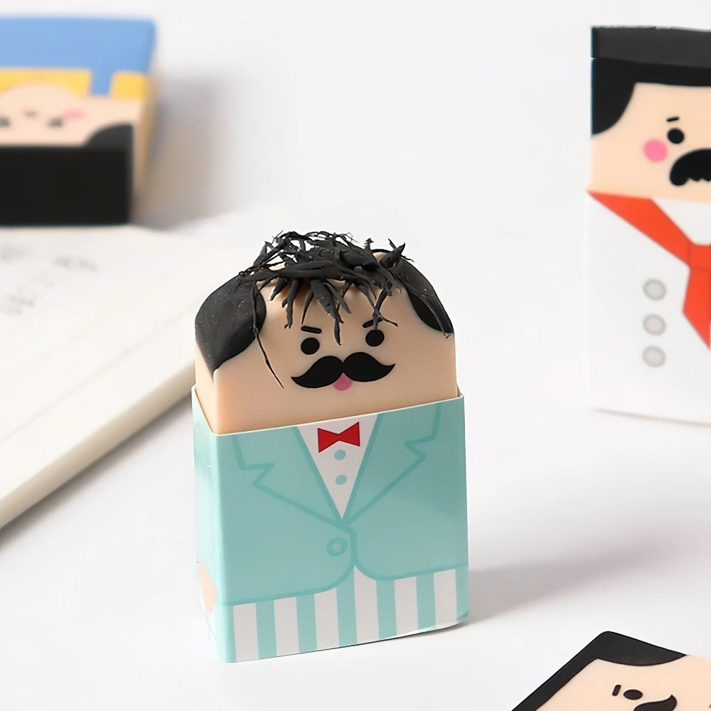 4 gommes fantaisie en forme de dessin animé de homme chauve, à faible émission de poussière, pour le nettoyage des crayons, pour étudiants