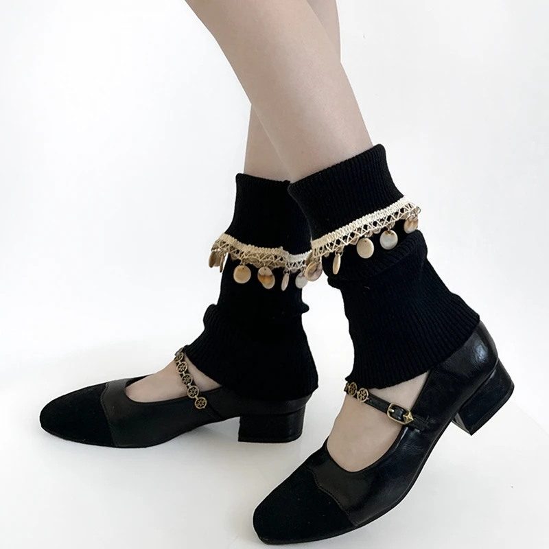 

Шикарный стиль, чехлы для ног, подвески в виде ракушек, украшения, женские гетры, тонкая уличная одежда, длинные чулки, модные носки для девочек, бежевые