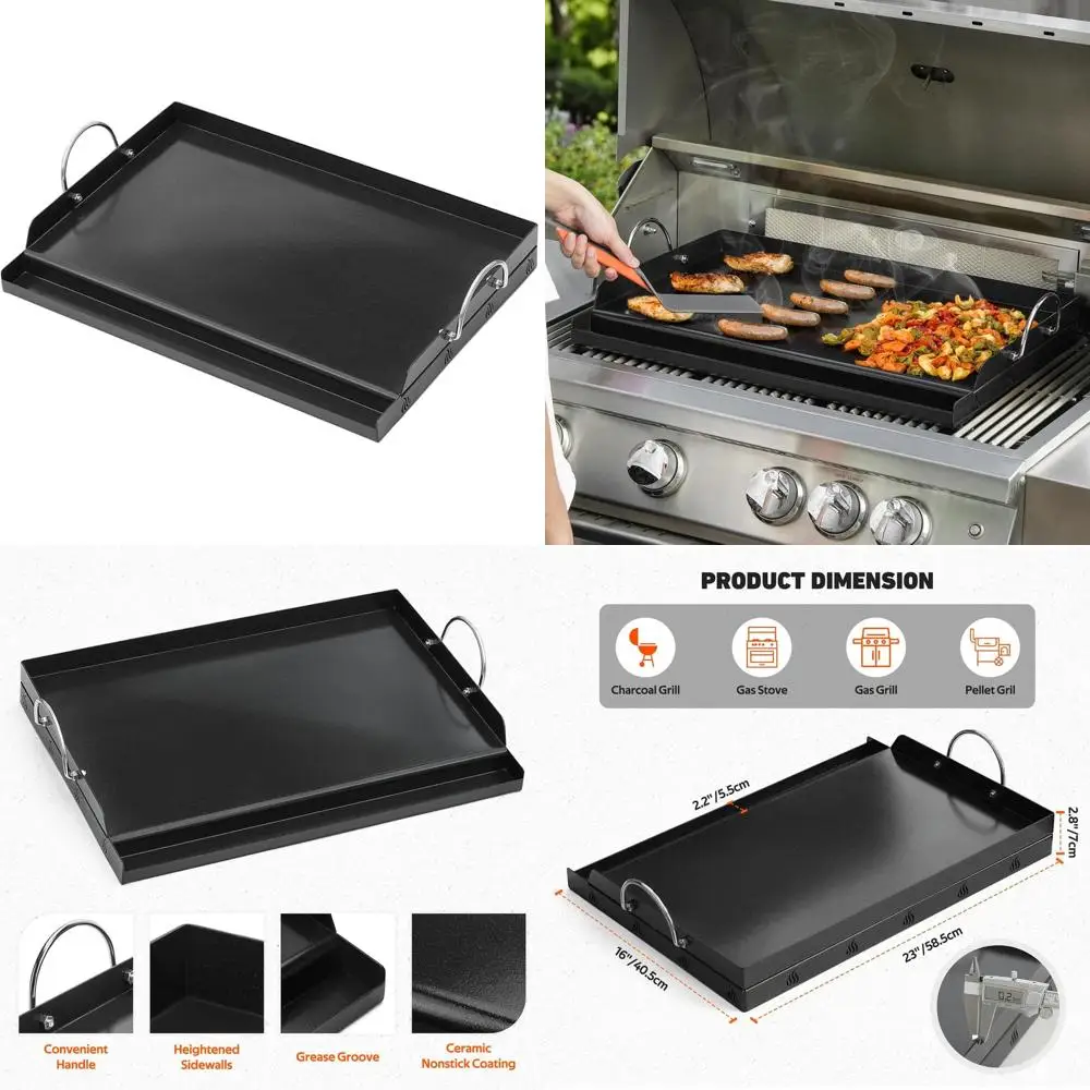 

Керамическая антипригарная сковорода-гриль для угольных/газовых грилей, 23 x 16 дюймов, для приготовления на открытом воздухе