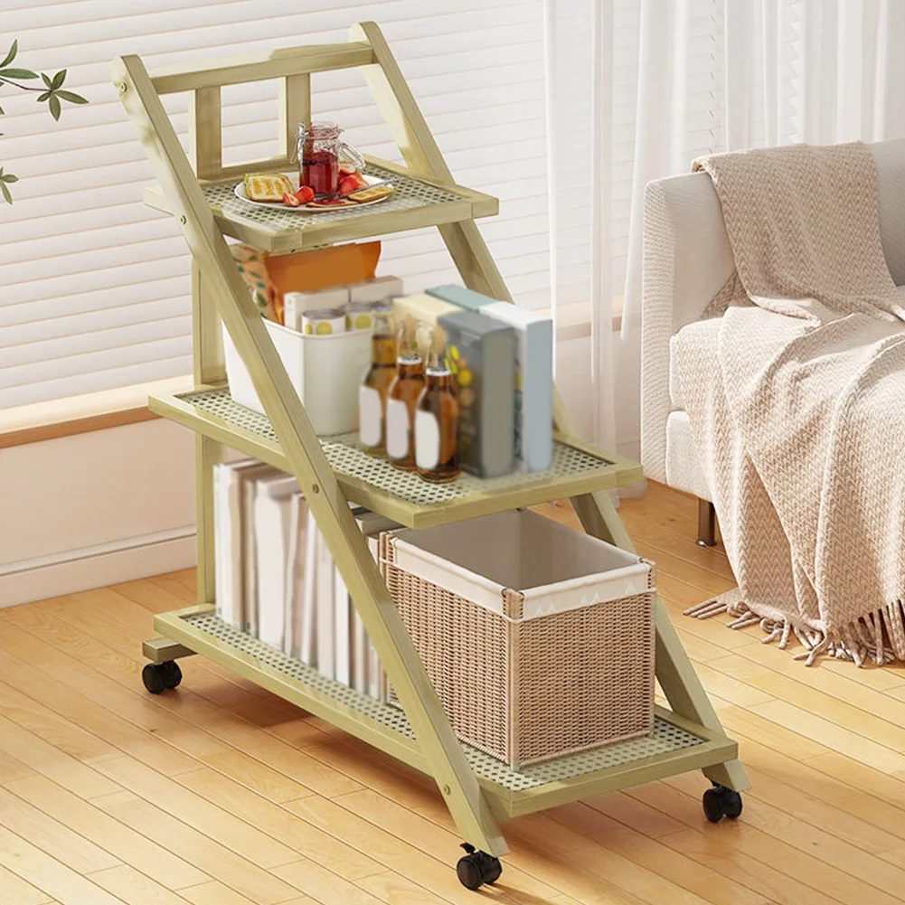 

Регулируемый приставной столик на колесиках с 3-ярусными полками для хранения, мобильный прикроватный столик, складной столик для хранения для гостиной