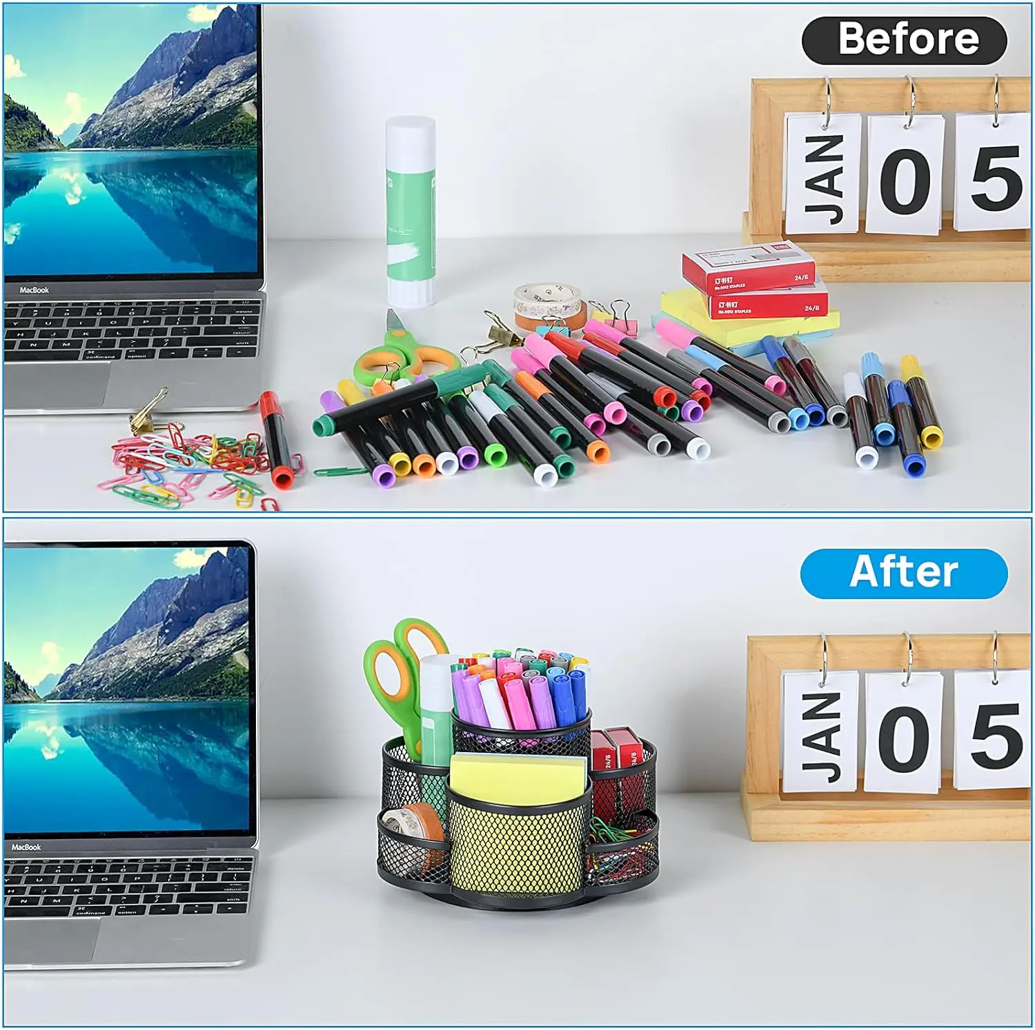 حامل أقلام للمكتب، حامل أقلام رصاص دوار 360 درجة، حامل أكواب للمكتب، منظمات المكتب والملحقات باللون الأسود #4