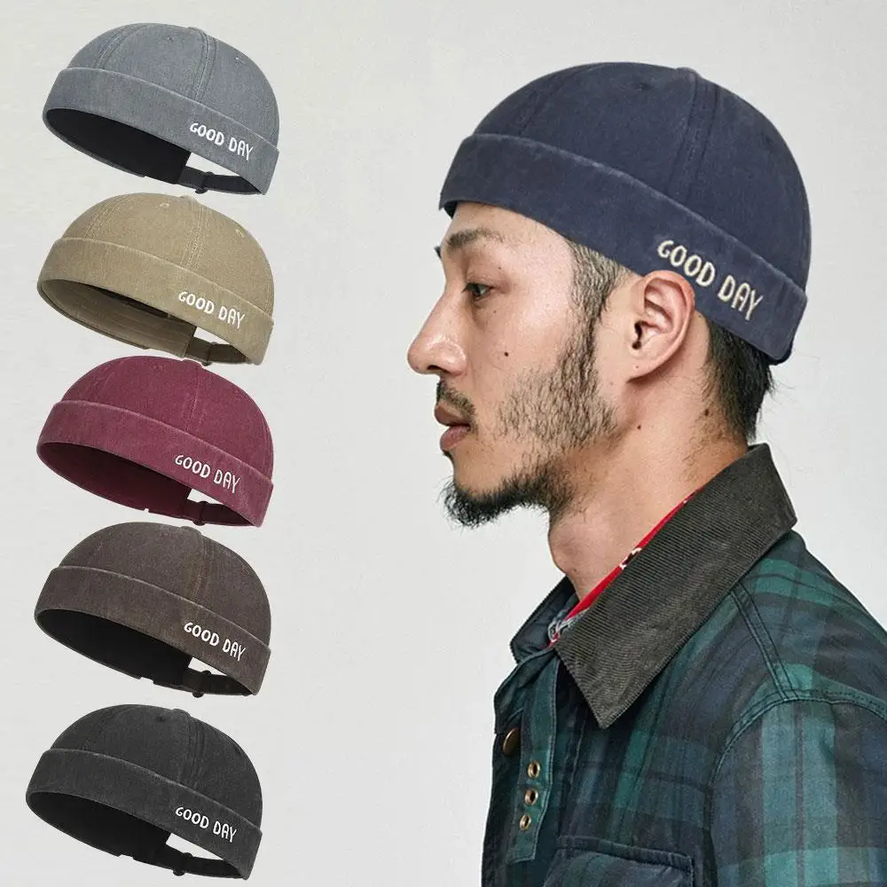 Washed Fade Landlord Hat без полей, дыняная кепка, регулируемая уличная шапка из кожи Гуа, вышивка букв, рыбацкая шапка-бини, кепки в стиле хип-хоп