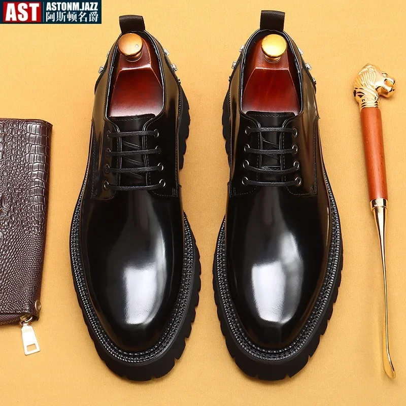 Men\'s Oxfords Genuine Leather Male Wedding Party Dress Shoes for Men Round Head Lace-Up Office Suit Formal Derby Shoes