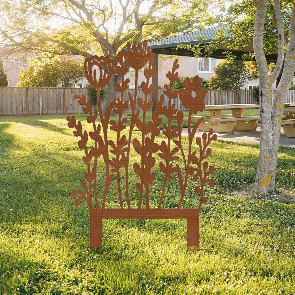 Tiki-Inspired 1PC Rustic Metal Wildflower Garden Stake - Vintage Yellow Outdoor Decor for Lawn & Pots. A Perfect Gift for Plant