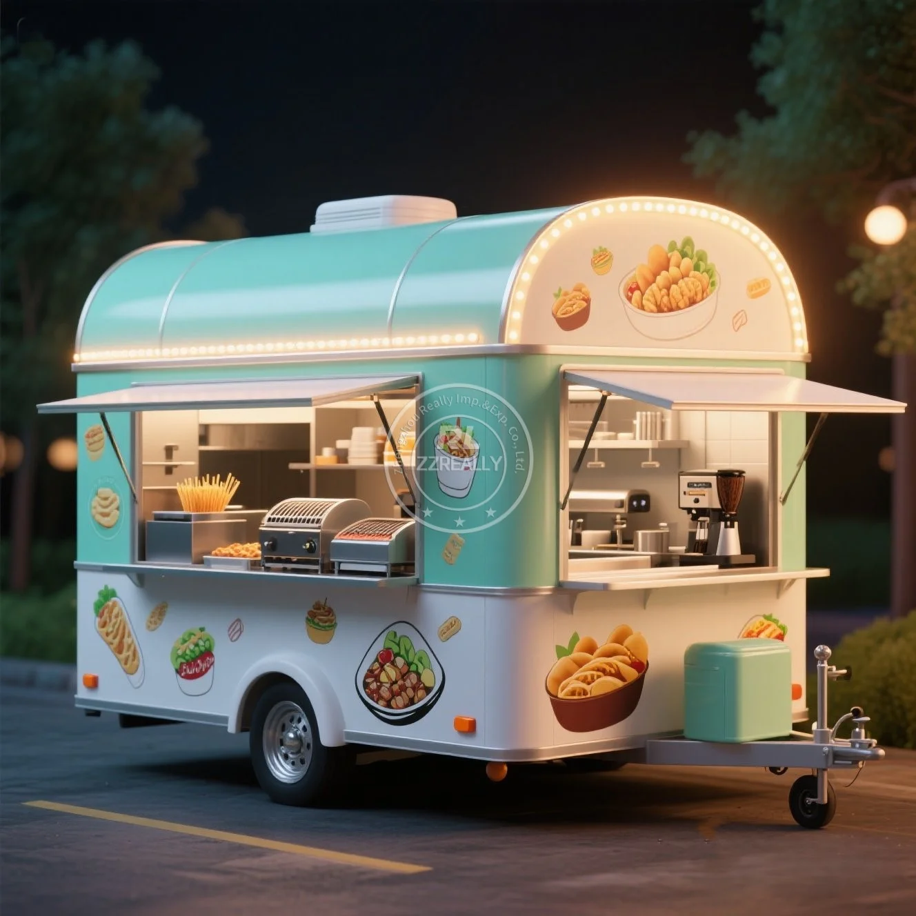 

Stainless Steel Catering Fast Food Truck Mobile Bar Fully Equipped Coffee Ice Cream Cart Van Mobile Food Trailer