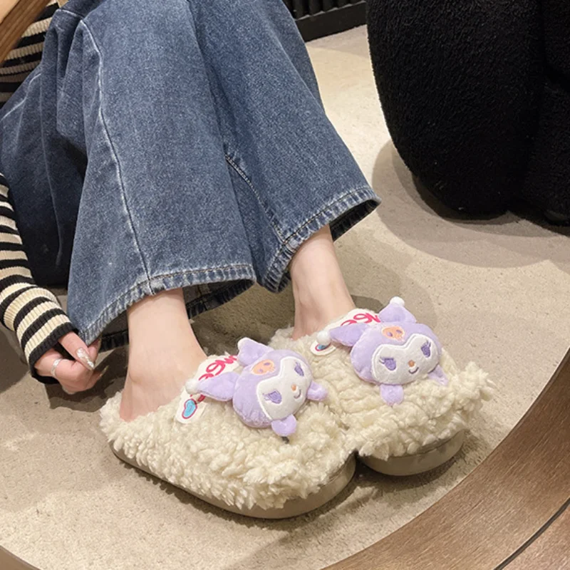 Sanrio autumn and winter Kulomi cute warm home women's shoes big-eared dog cartoon doll non-slip thick-soled plushcottonslippers