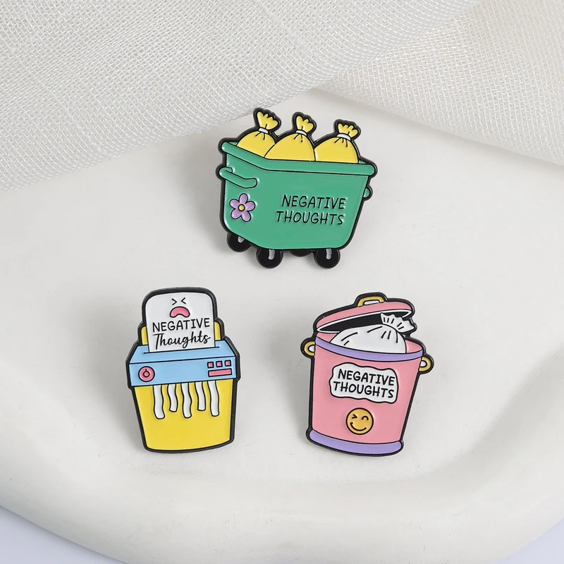Negative Thoughts Enamel Pins Cartoon Trash Can Metal Brooches Fashion Lapel Badge Backpack Clothes Jewelry Gift for Friends