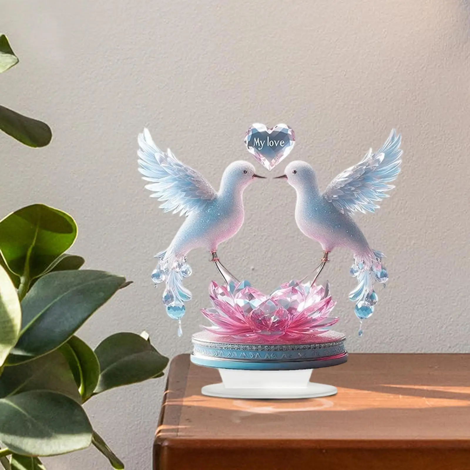 Doves Heart Acrylic Sign Valentine's Day Decoration Artwork 2D Decorative Plaque for Living Room Cabinet Shelf Cafe Office