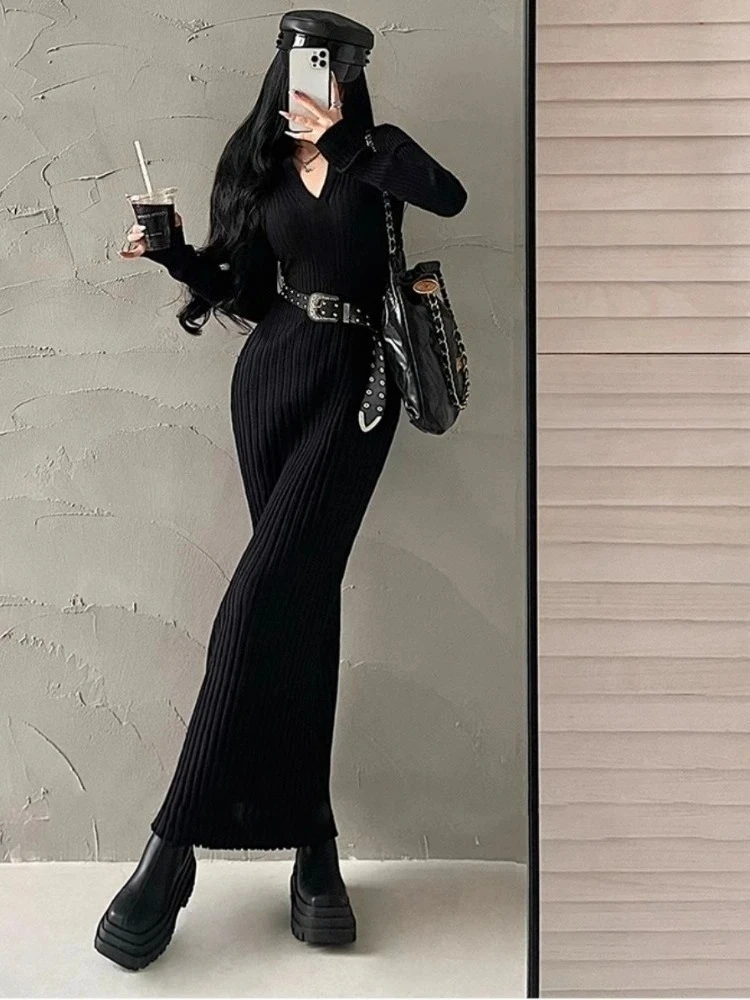 Party Prom Maxi Bodycon Female Knit Dress Black Chic and Elegant Pretty Korean Fashion Loose Trendy 2025 Women's Crochet Dresses