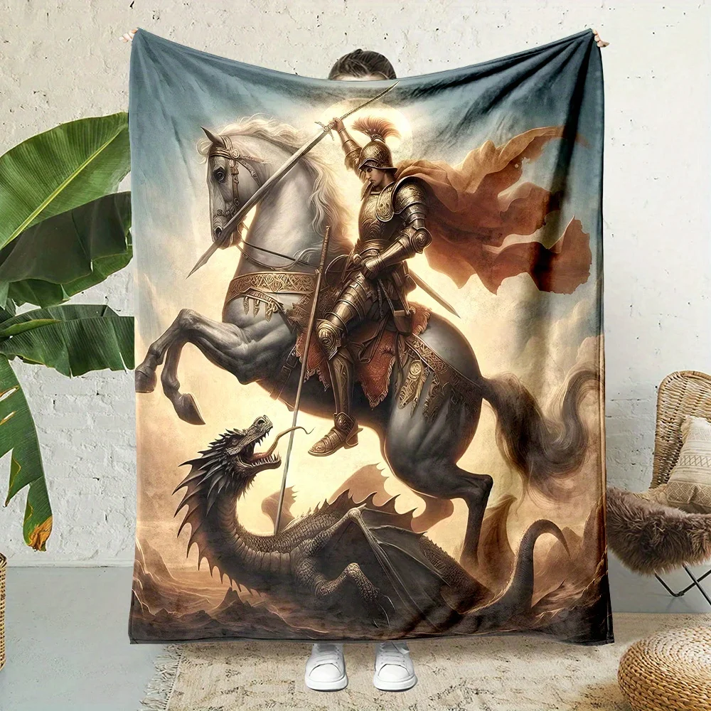 Cozy Flannel Throw Blanket with Epic Dragon Battle Print - Soft, Reversible, All-Season Comfort for Couch, Bed, Office, and Trav