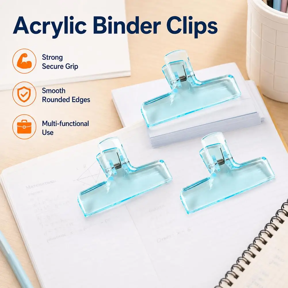 3Pcs/Set Acrylic Transparent Clips High Aesthetic Jelly Color File Holders Test Paper Receipt Organizer Office Desktop Sorting