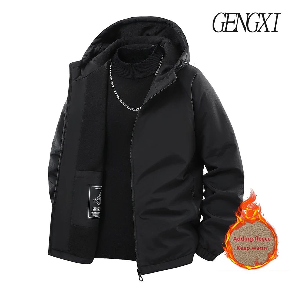 Autumn/Winter New Arrival Outdoor Sports Fleece-Lined Thickened Hooded Windbreaker Jacket Men's Windproof Warm-Weather Outerwear