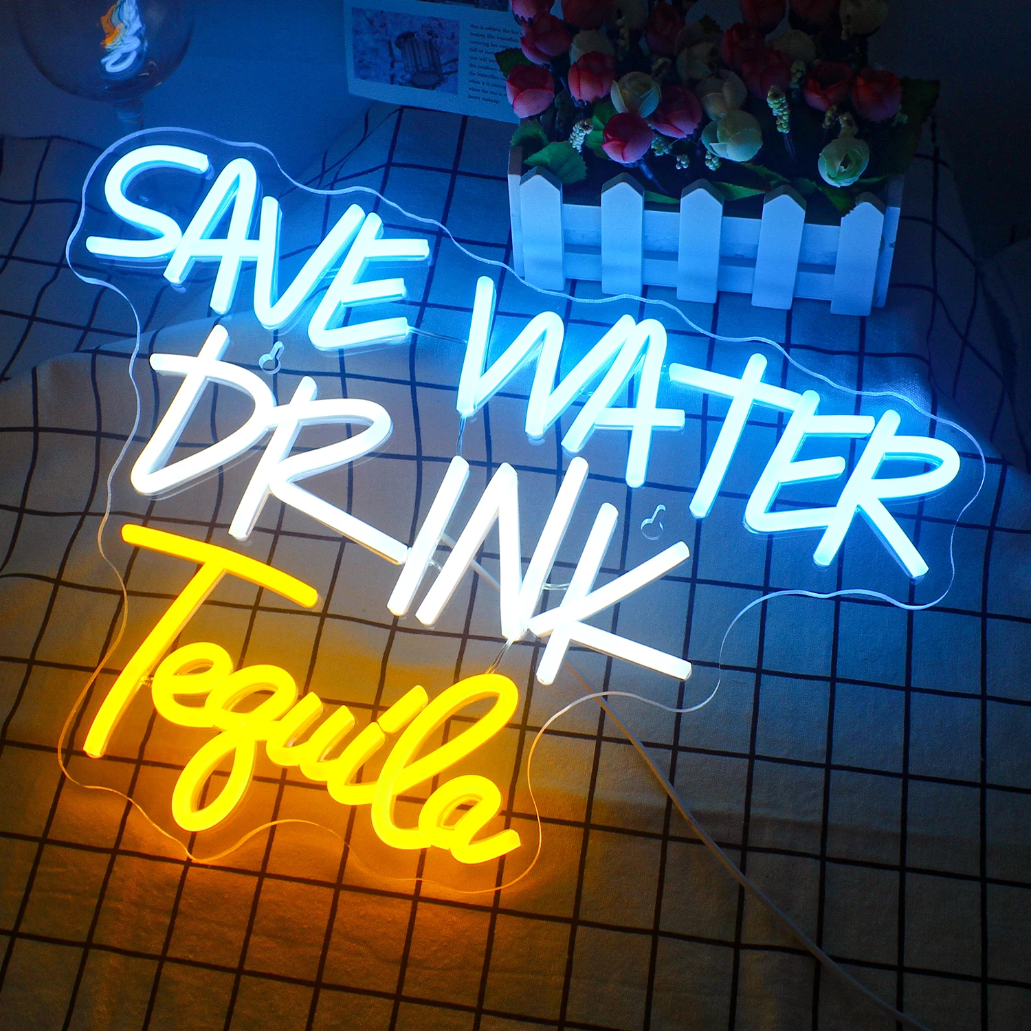 Save Water Drink Tequila Neon Sign Letter LED Lights Three Color Set Aesthetic Room Decoration For Home Bars Party Art Wall Lamp