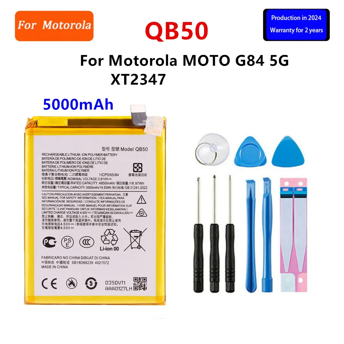 Brand New QB50 5000mAh Battery For Motorola MOTO G84 5G XT2347 XT2347-2  Mobile phone Batteries+Tools