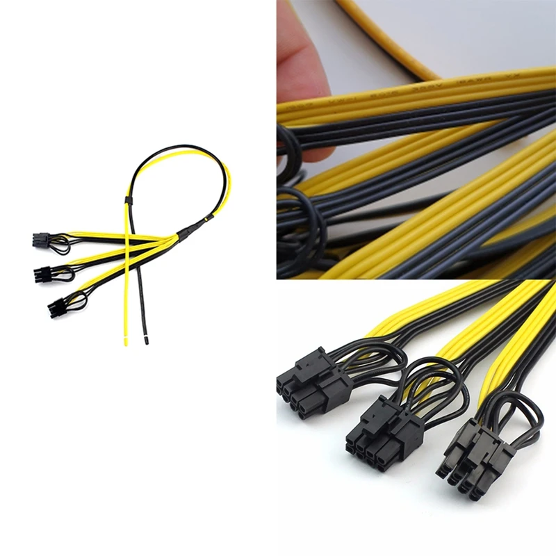 Power Supply Cable 6+2 Pin Card Line 1 To 3 6Pin+ 2Pin Adapter Cable 12AWG+18AWG Splitter Wire For Miner Mining BTC