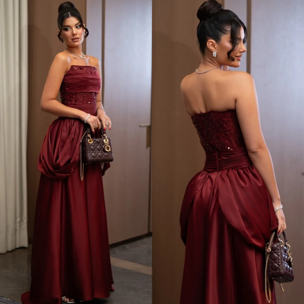 Customized Matching Fashion Pleat Draped A-line Strapless Long Dresses Bespoke Occasion Dresses Exquisite Sizes Available
