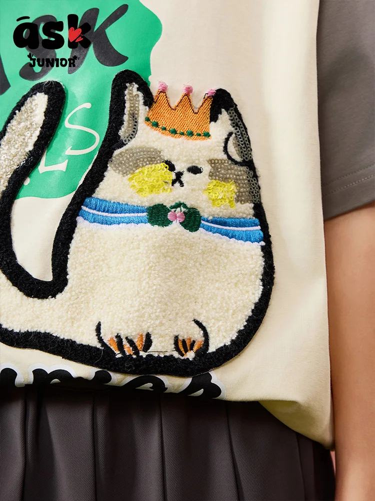 تي شيرت Tween Girls صيفي ثلاثي الأبعاد مطبوع عليه حيوانات متدفق بأكمام قصيرة #5