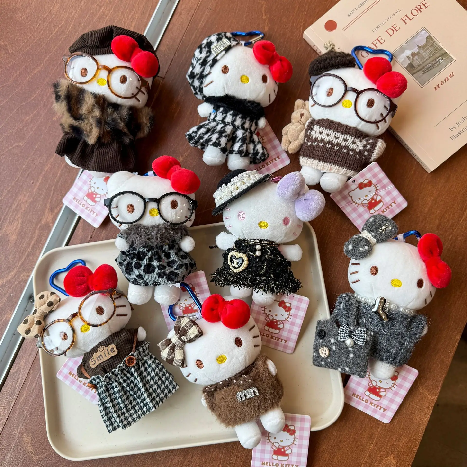 Kawaii Hello Kitty Plush keychain Peripheral Pendant Doll Cute Fashion Sunglasses Keychain Backpack Accessories Christmas Gifts