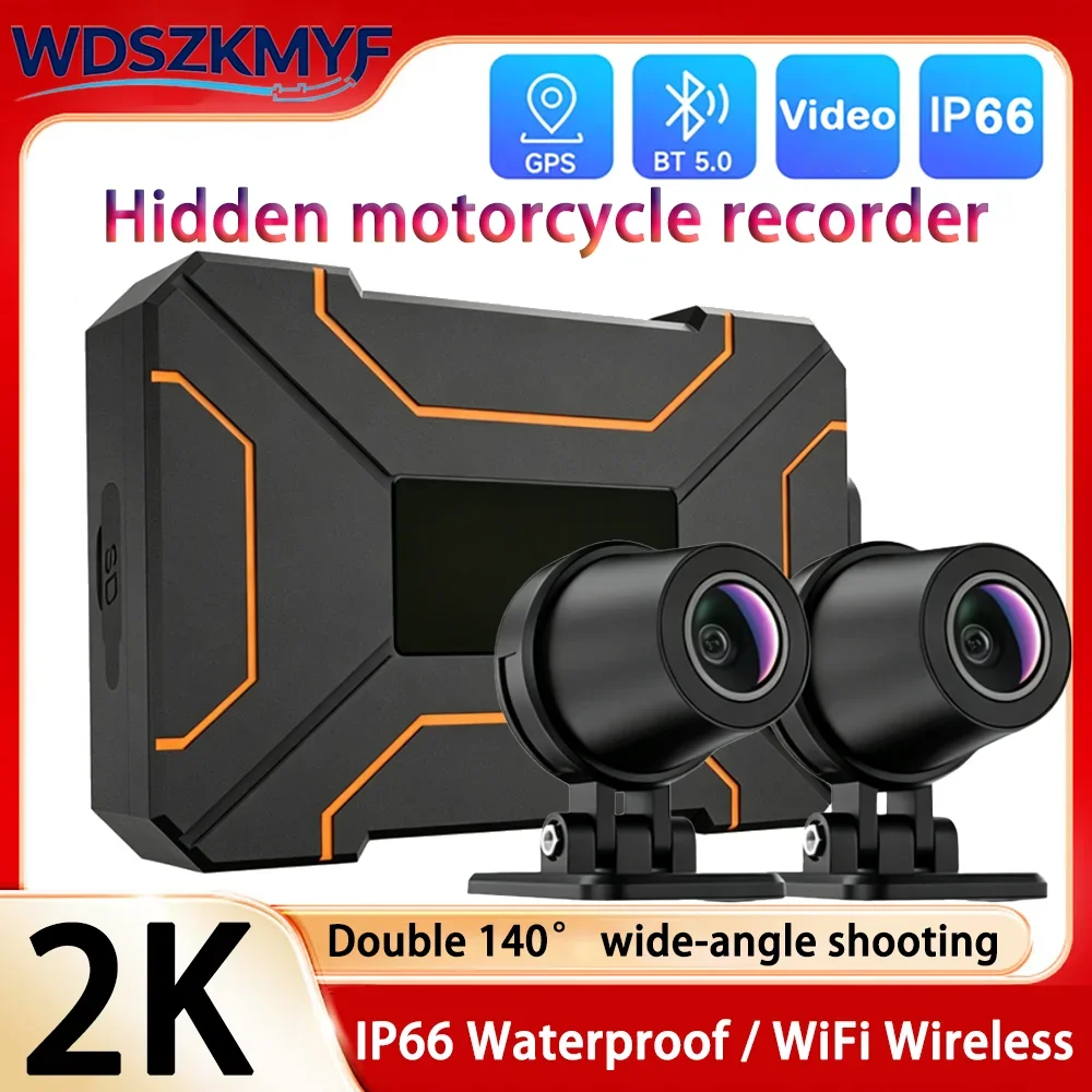 2K 1080P Dual Lens Motorcycle Dash Cam IP66 WiFi Motorbike Driving Recorder TF Card Expandable Storage Safe HD Video Camera