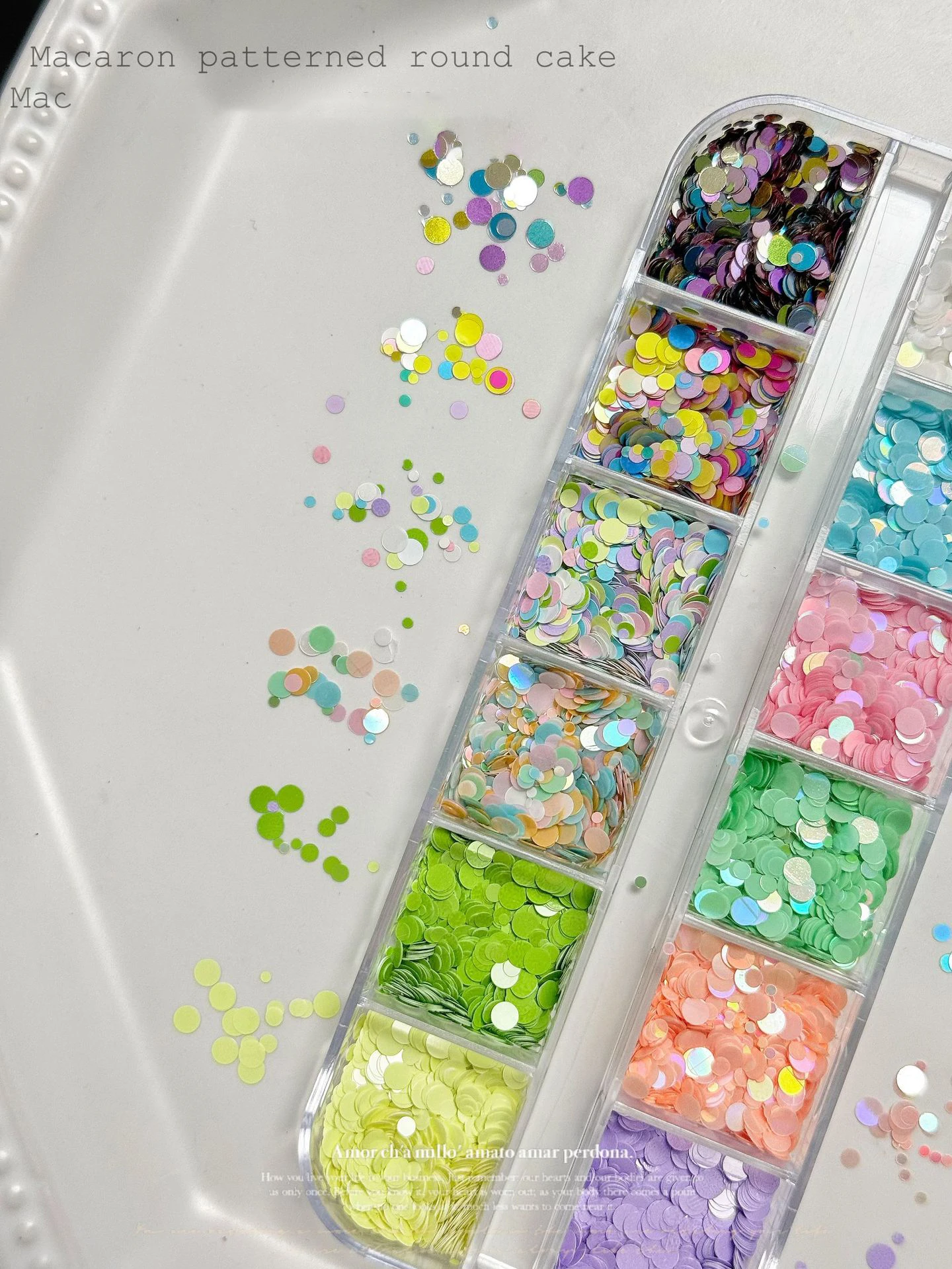 12 Gitter-Fächer mit Blumenflocken-Nagelkunst-Pailletten, Macaron-Farben, 1-3mm Runde Glitzer-Dekorationen für DIY-Nageldesign und Maniküre-Zubehör – Detail 4