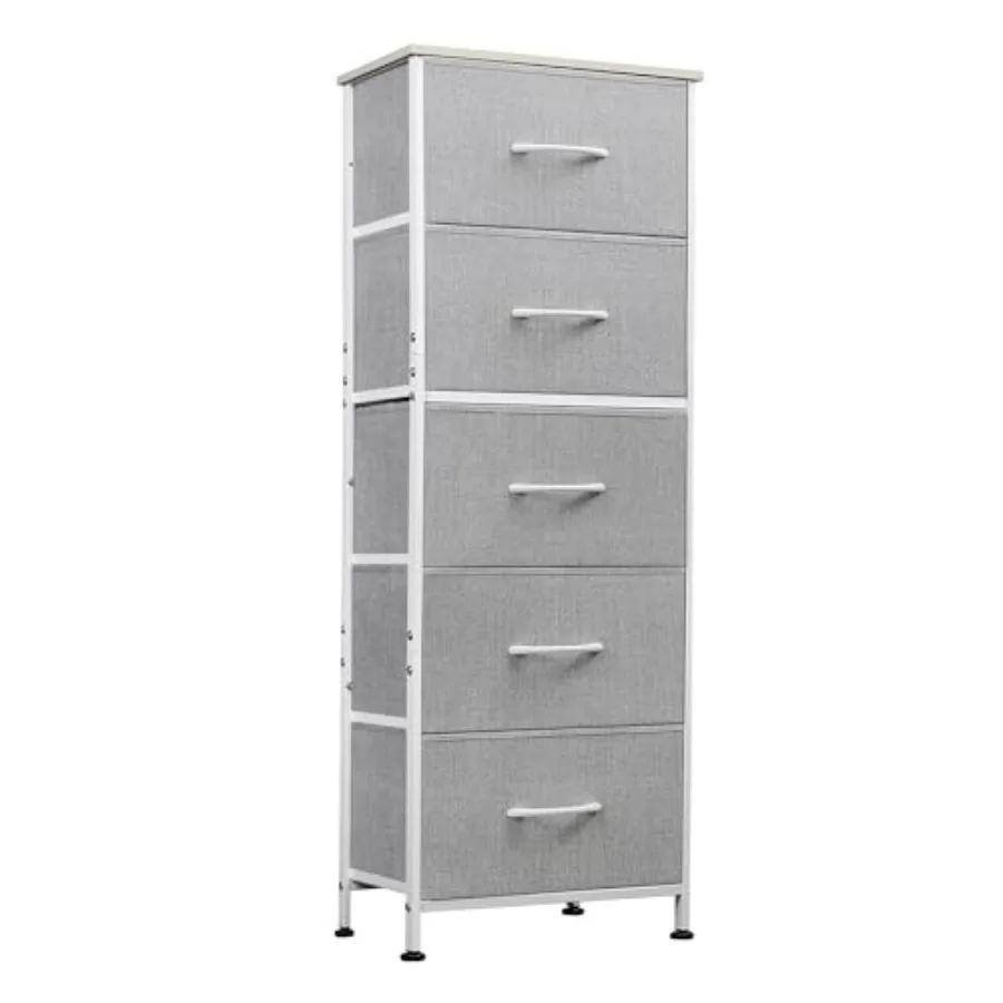 

Fabric Dresser 5-Drawer Tall Dressers for Bedroom Storage Dresser Organizer with Fabric Bins Wood Top Sturdy Steel Frame Chest