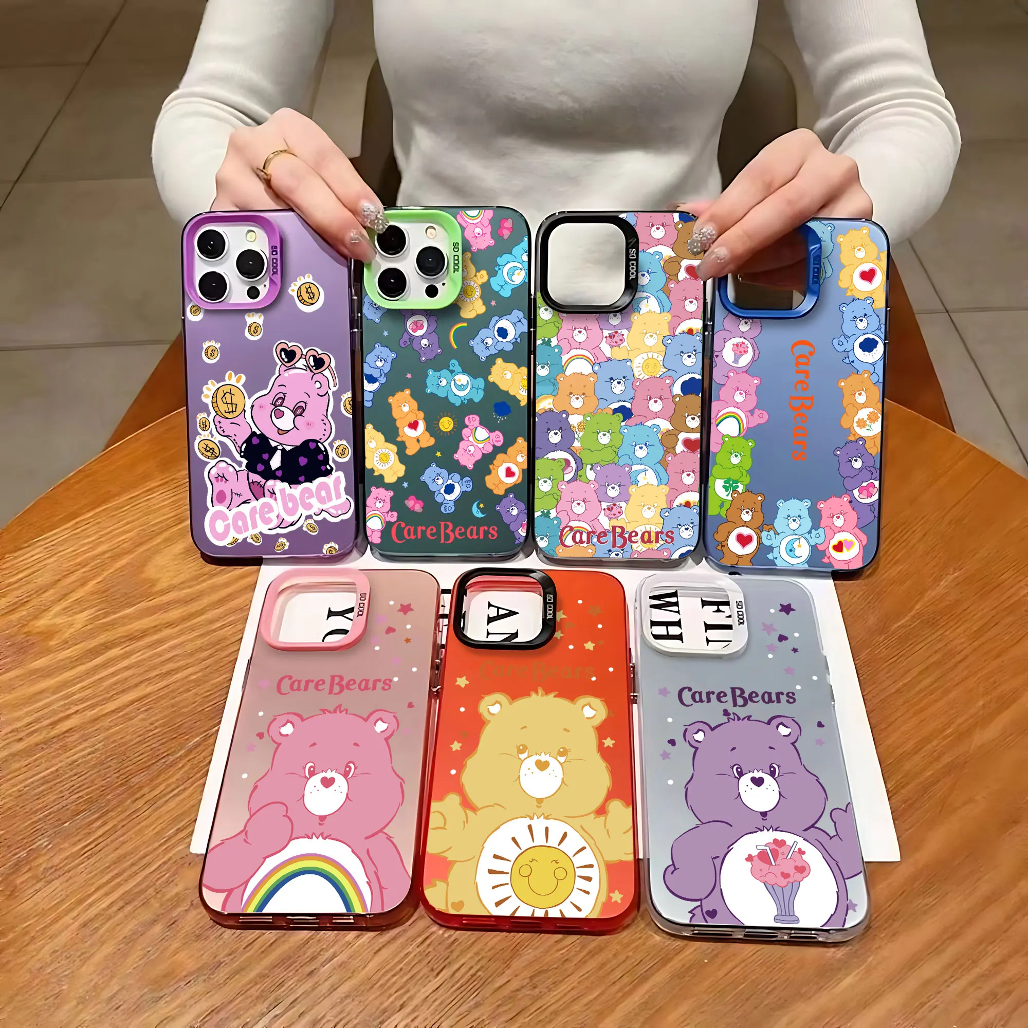 Cartoon Care Cute Hot Bears Phone Case For iPhone 15 14 13 12 11 Pro Max X XR XSMAX 8 7 Plus Candy Matte Shockproof Back Cover