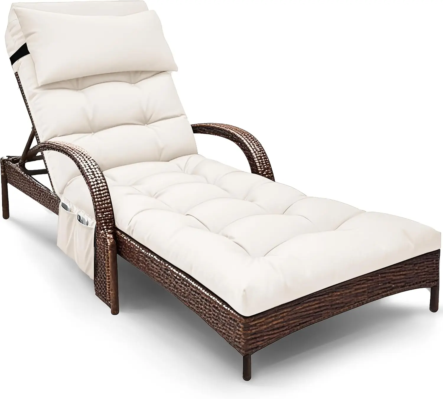 Waterproof Chaise Lounge Cushion 71x21x4 Inches, Replacement Outdoor Patio Chair Cushion with Ties, Cream