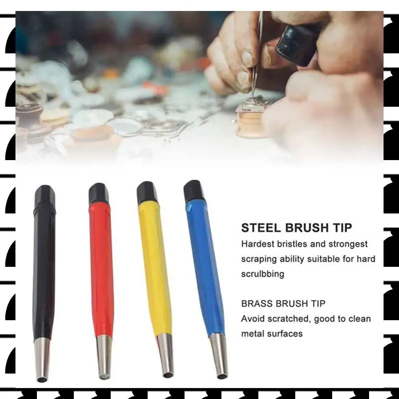 

A44U 4 шт., ручка для чистки ржавчины для часов, набор кистей для царапин, портативный набор ручек из стекловолокна, нейлона, стали, латуни для электрических плат