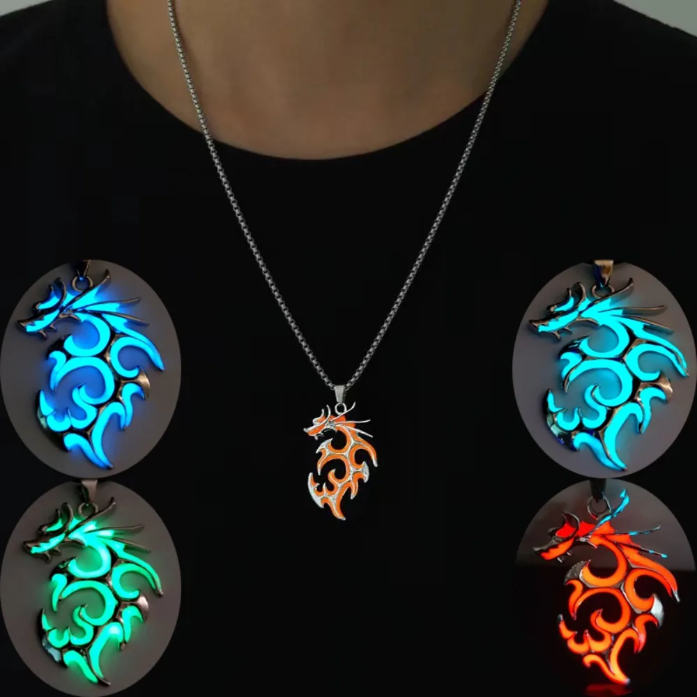 Vintage Punk Dragon Pendant Necklace Glowing In The Dark Charm Luminous Dragon Necklace Gift Party Jewelry Glowing Necklace