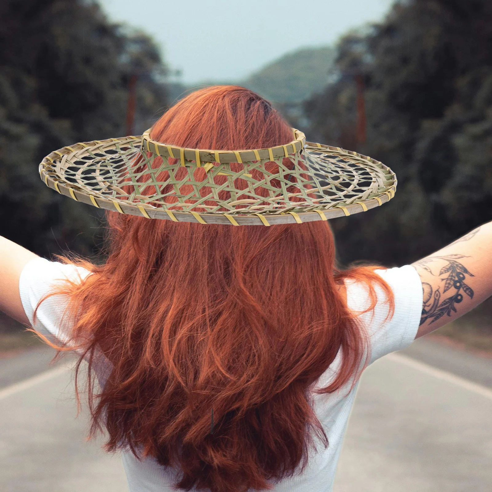 

Bamboo Woven Conical Adult iental Hollow Sun for Cosplay Party Performance Asian Rain Hat Costume Accessory Lightweight