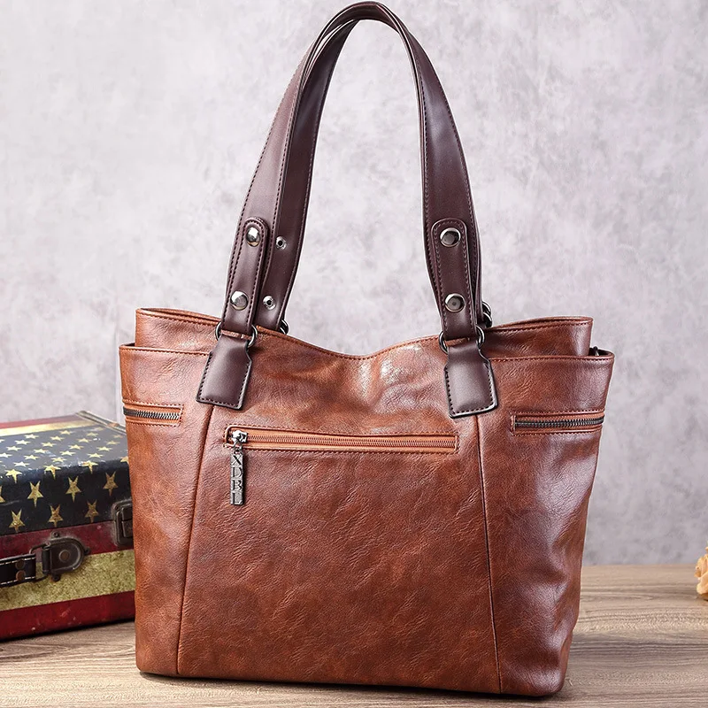 Vintage Women's Tote Bag 2025 New PU Leather Shoulder Bag Large Capacity Handbags Retro Style Crossbody Bags for Women