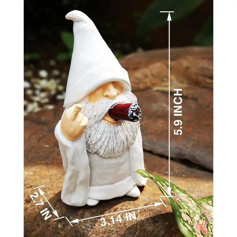 Smoking Wizard Gnome Resin Statue 5.9 Inch Middle Finger Figurine For Lawn Yard Patio Balcony Outdoor Home Garden Decor