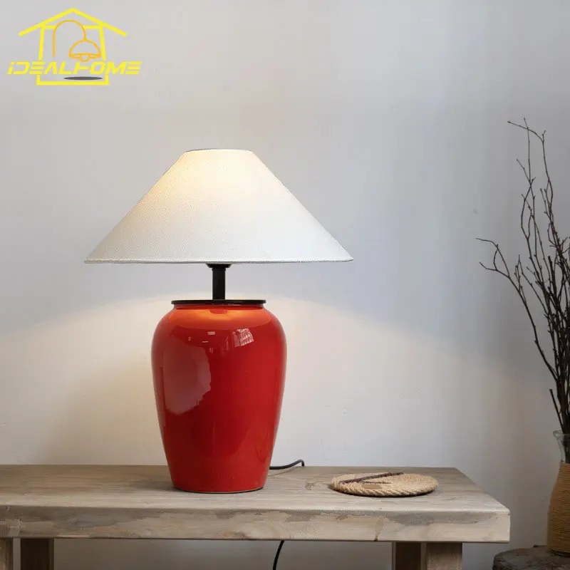 

Japanese Wabi-sabi Designer Ceramics Table Lamp LED E27 Fabric Lampshade Zen Art Decor Living Room Hall Bedroom Bedside Study