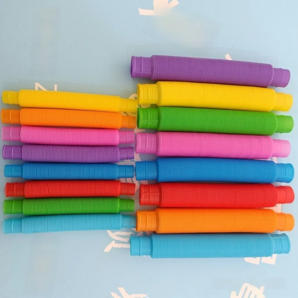 Colorful Telescopic Pop Tubes Connecting Stretching Twisting Plastic Sensory Fidget Fine Motor Skills Stress Relief
