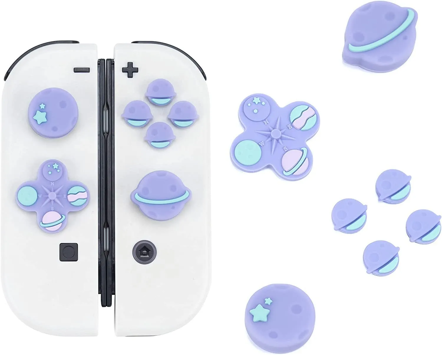 Geekshare 해피 플래닛 크로스 D-패드 버튼 캡, 실리콘 엄지 그립 세트, 닌텐도 스위치, OLED 스티커, 조이스틱 커버 캡