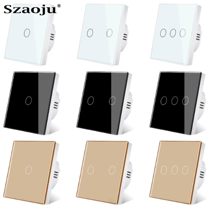 

EU/UK Wall Panel Light Touch Switch Standard Crystal Tempered Glass Led Indicator Sensor Electrical Button 1/2/3Gang 220V