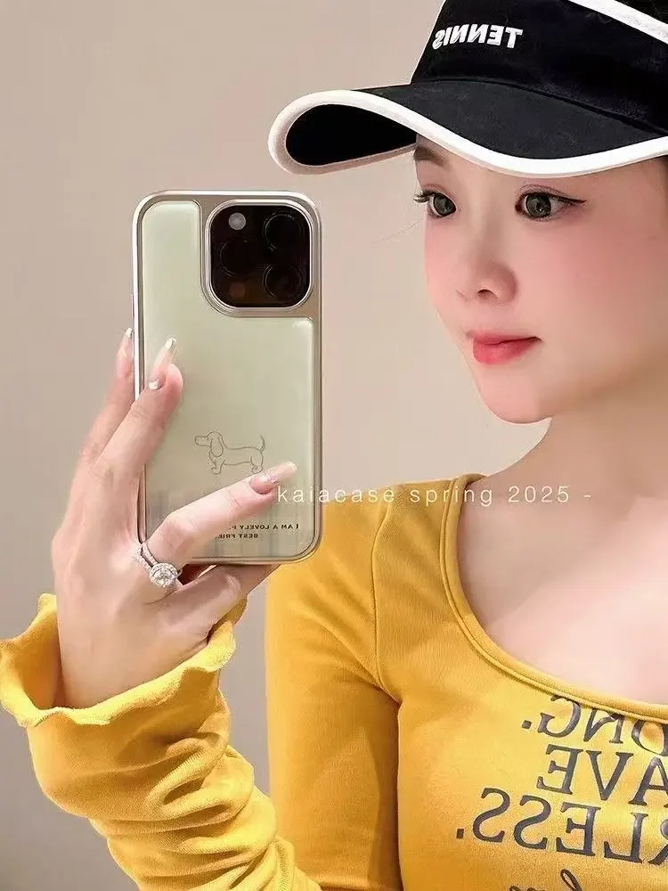 INS Korean Mint Green Puppy Grid Electroplating Drip Glue Phone Case For Samsung S23 24 25 26Fe Plus Ultra Edge Phone Y2k Cover