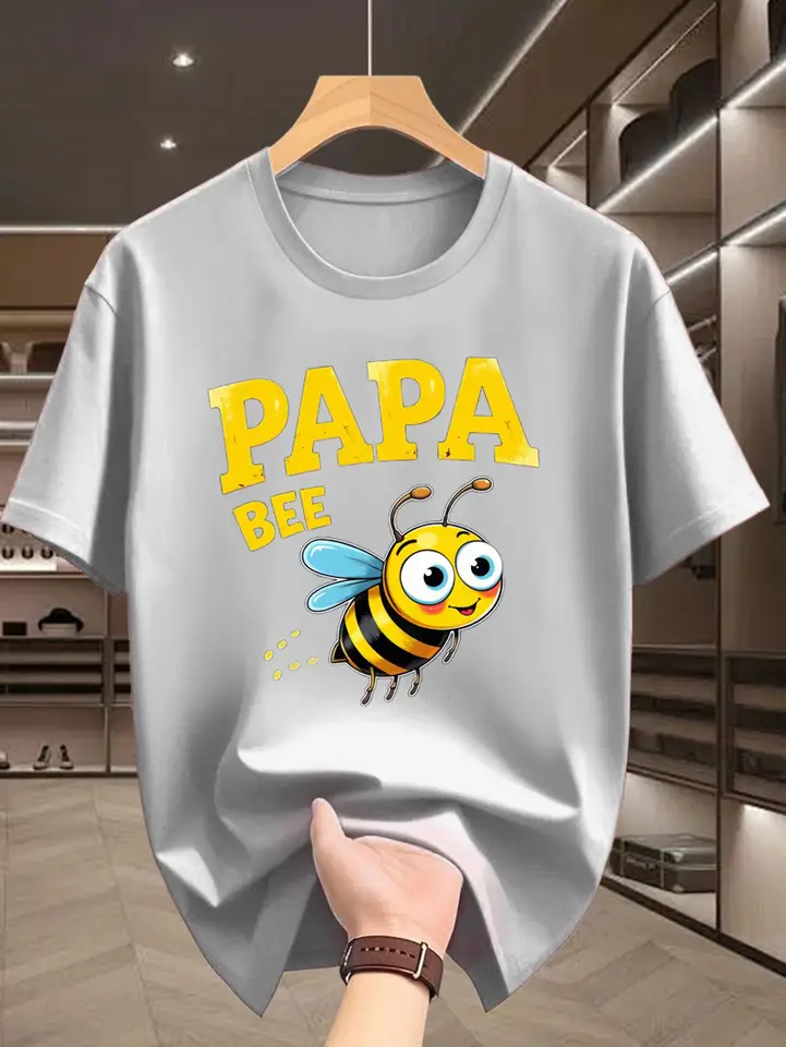 "PAPA BEE" Cartoon Bee Print Men Women T-shirt Cute Animal Graphic Cotton Short Sleeve Tee Casual Tops, image 3