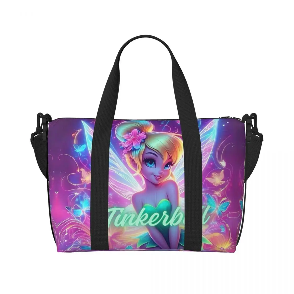 Custom Large Miss Bell Cartoon Tote Bag for Women Tinker Bell Shoulder Shopper Gym Beach Travel Bag