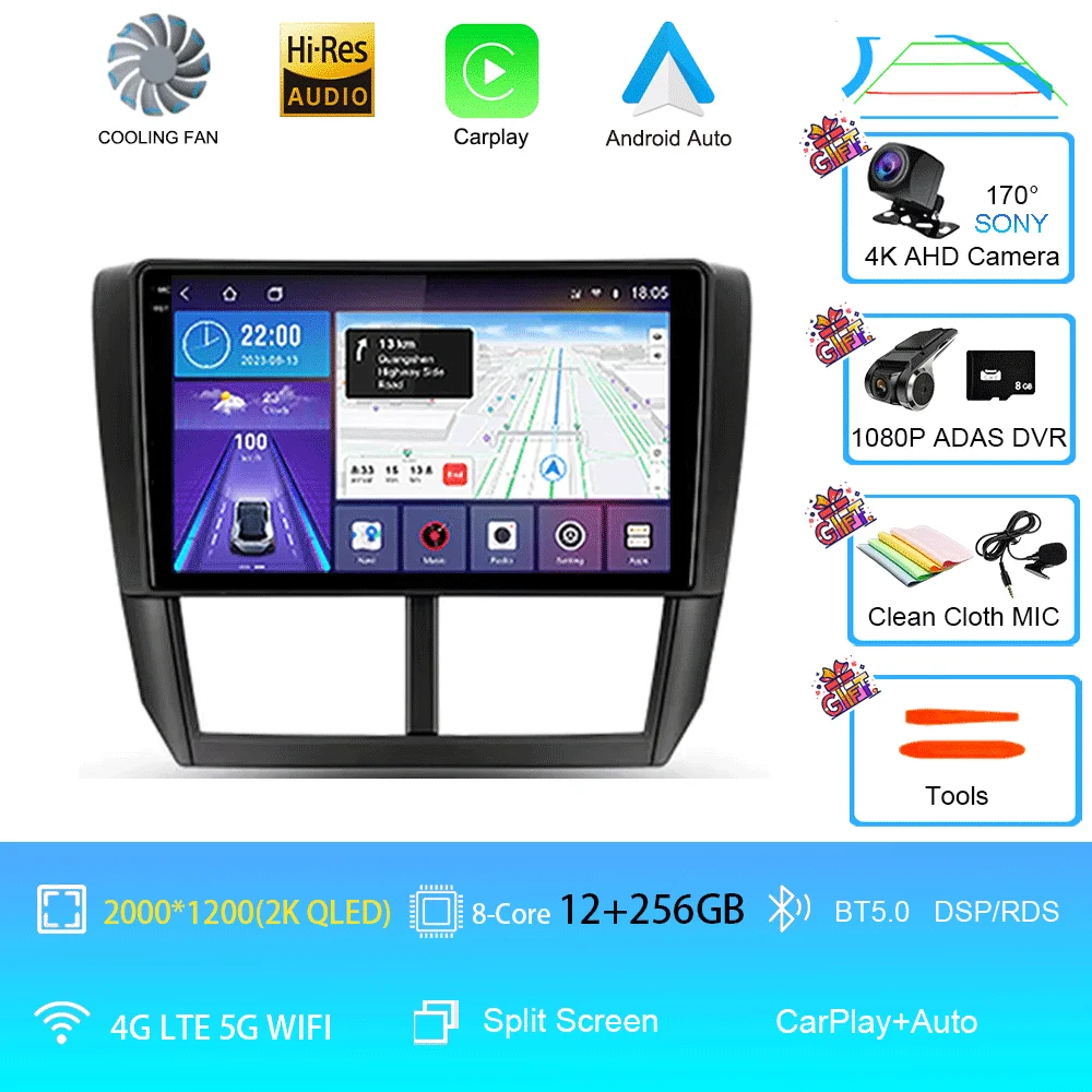 Auto radio Android 16 Carplay voor Subaru Forester 3 SH 2007-2013 voor Impreza GH GE 2 Din multimediaspeler 2 din head unit